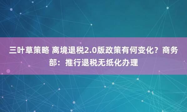三叶草策略 离境退税2.0版政策有何变化？商务部：推行退税无纸化办理